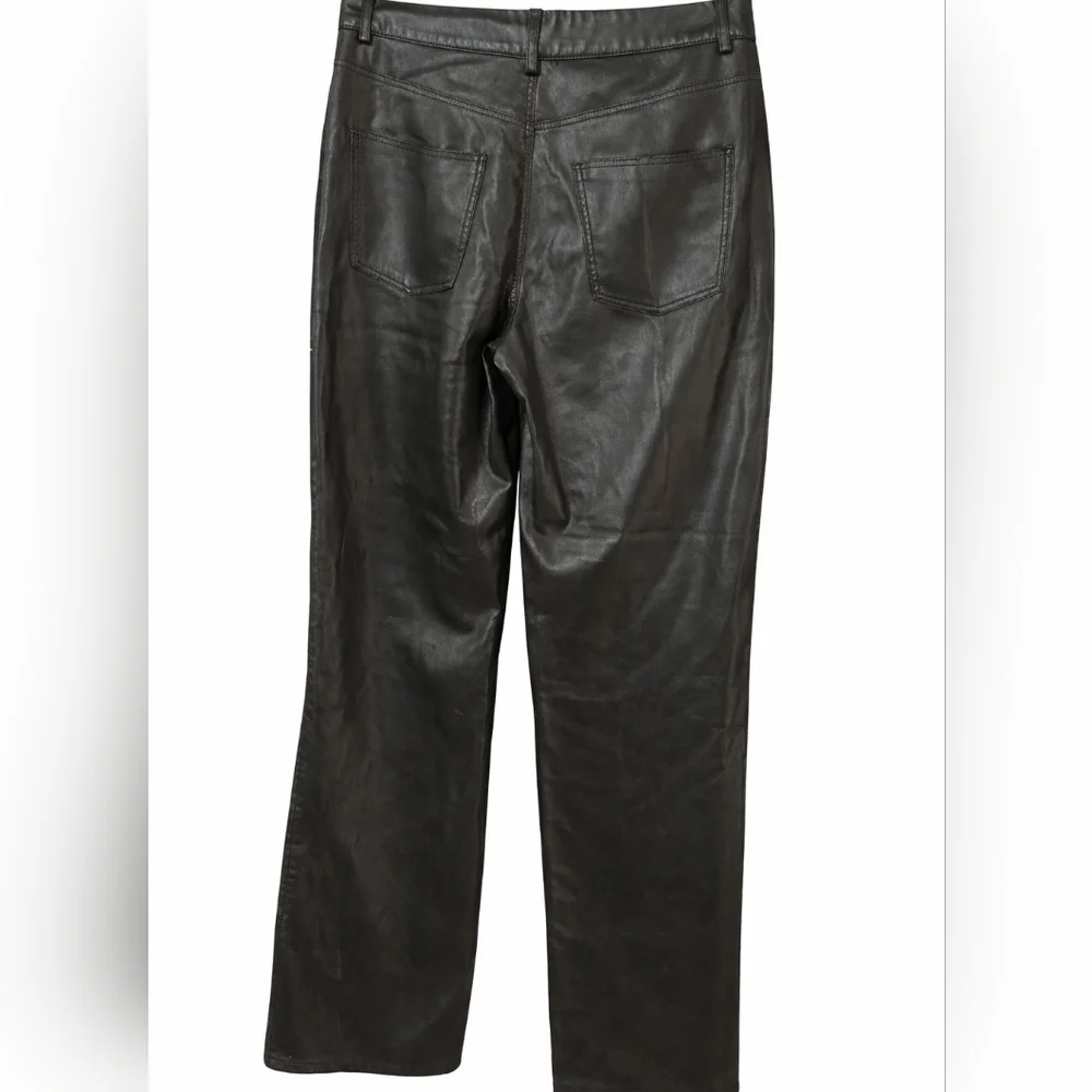 Zara Black Faux Leather Y2K Wide Leg‎ Pants Sz 6 - Picture 2 of 6
